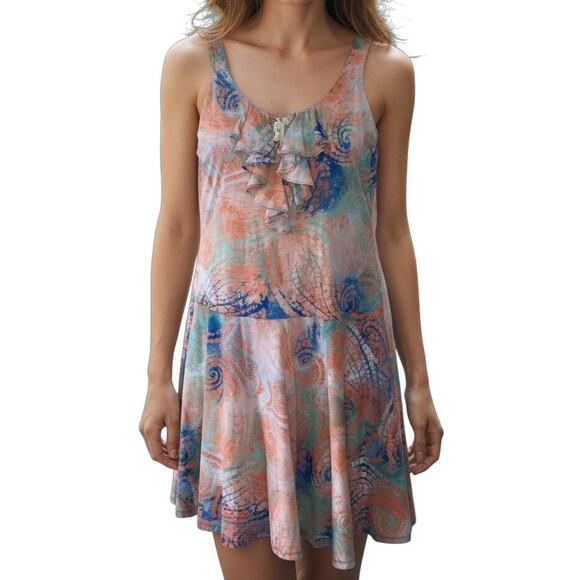 Lauren Ralph Lauren LRL Pastel Watercolor Ruffle Tie Accent Drop Waist Dress - Picture 1 of 16